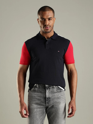 TOMMY HILFIGER Colorblock Men Polo Neck Dark Blue T-Shirt