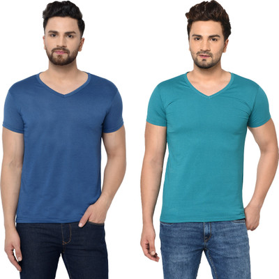 Tresna Trendy Solid Men V Neck Multicolor T-Shirt