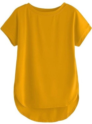 WRODSS Solid Women Round Neck Yellow T-Shirt