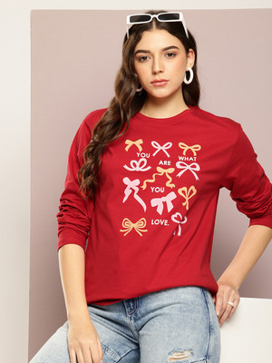 DILLINGER Printed Women Round Neck Red T-Shirt