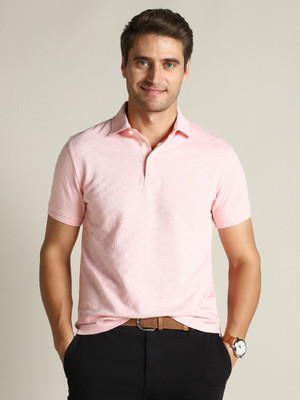 Dockers Self Design Men Polo Neck Pink T-Shirt