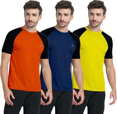 FTX Colorblock Men Round Neck Orange, Dark Blue, Yellow T-Shirt