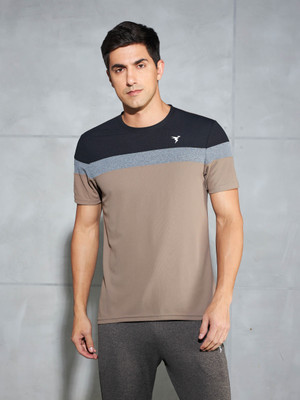 TECHNOSPORT Colorblock Men Round Neck Brown T-Shirt