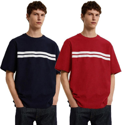 Styvibe Striped, Solid Men Round Neck Multicolor T-Shirt