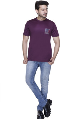 A and Y Printed Men Round Neck Purple T-Shirt