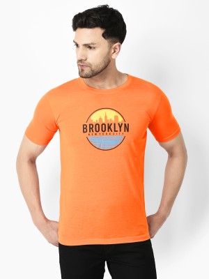 INVOKE Printed Men Round Neck Orange T-Shirt