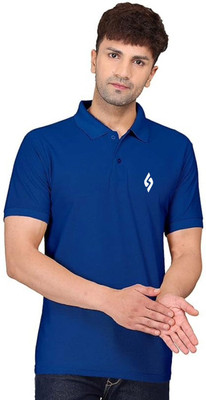 cnw Solid Men Polo Neck Dark Blue T-Shirt