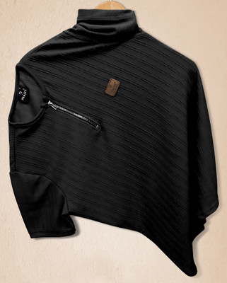 METRONAUT Self Design Men Zip Neck Black T-Shirt