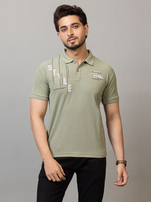 Expert Choice Striped Men Polo Neck Green T-Shirt