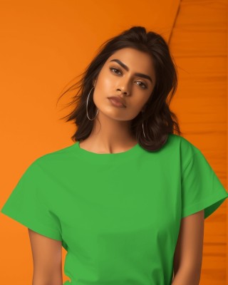 Teeirt Solid Women Round Neck Green T-Shirt