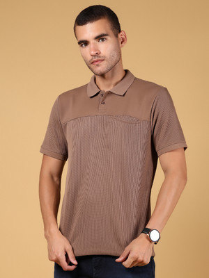 V-MART Self Design Men Polo Neck Purple T-Shirt