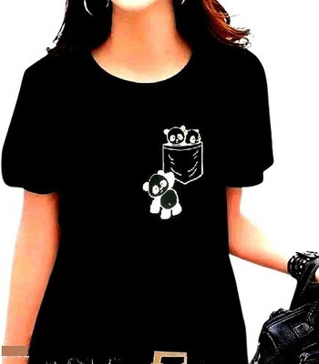 TARSHI Printed Women Round Neck Black T-Shirt