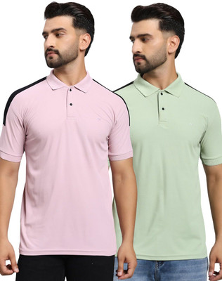 MONTCLAIR Solid Men Polo Neck Pink, Light Green T-Shirt