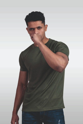 Lynx Solid Men Crew Neck Green T-Shirt