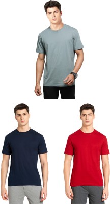 JOCKEY Solid Men Round Neck Green, Dark Blue, Red T-Shirt