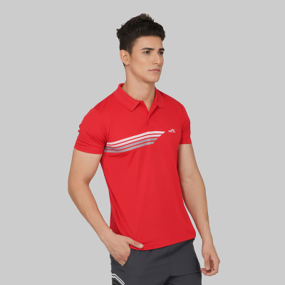 VECTOR X Striped Men Polo Neck Red T-Shirt