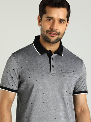 INDIAN TERRAIN Solid Men Polo Neck Black T-Shirt