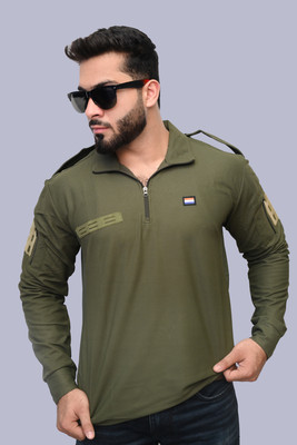 PARA TROOPER Military Camouflage Men Polo Neck Dark Green T-Shirt