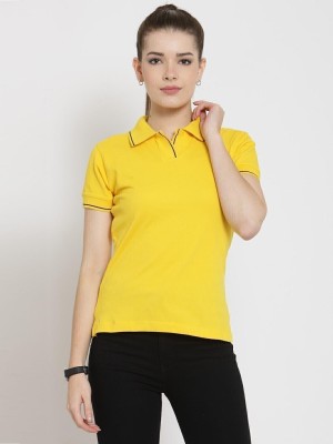 SCOTT INTERNATIONAL Solid Women Polo Neck Yellow T-Shirt