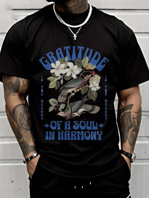 HASTEN Printed Men Round Neck Black T-Shirt