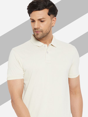 98 Degree North Solid Men Polo Neck White T-Shirt