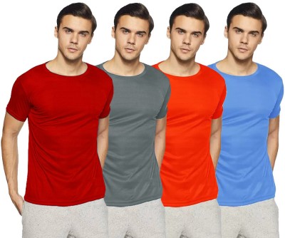 Femto Solid Men Round Neck Maroon, Grey, Red, Light Blue T-Shirt