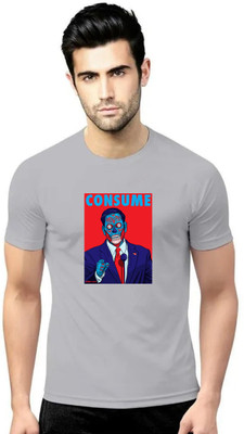 LV CARE Printed Men Round Neck Grey T-Shirt