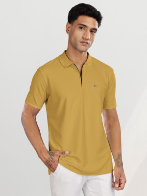 Bullmer Solid Men Polo Neck Reversible Yellow T-Shirt