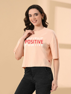 OWL MINK Printed Women Round Neck Orange T-Shirt