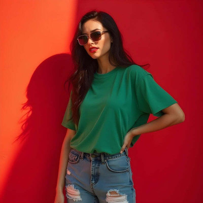 Knite wolf Solid Women Round Neck Green T-Shirt