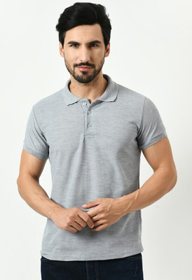 Kavvya Solid Men Polo Neck Grey T-Shirt