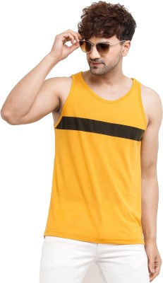 Leotude Colorblock Men Round Neck Yellow T-Shirt