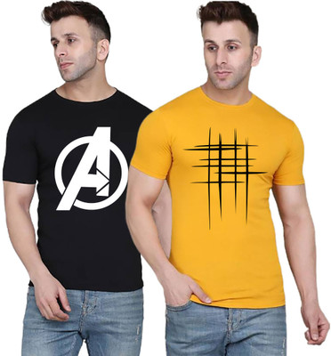 LEO ART Graphic Print Men Round Neck Black, Yellow T-Shirt