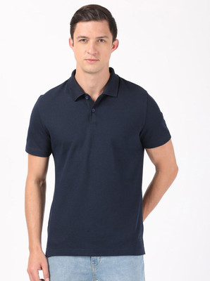 JOCKEY Solid Men Polo Neck Dark Blue T-Shirt