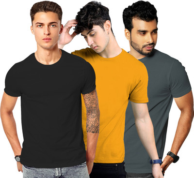 FADMARK Solid Men Round Neck Multicolor T-Shirt