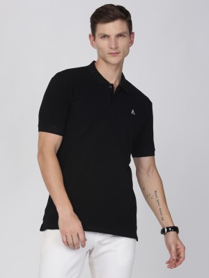 ADRO Solid Men Polo Neck Black T-Shirt