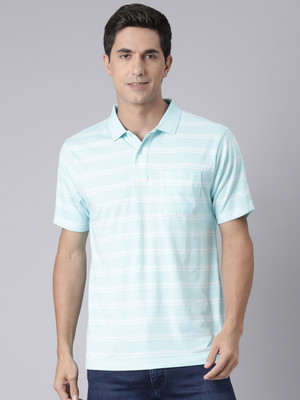 Classic Polo Striped Men Polo Neck Light Green T-Shirt