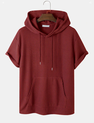 Eddicted Solid Men Hooded Neck Red T-Shirt