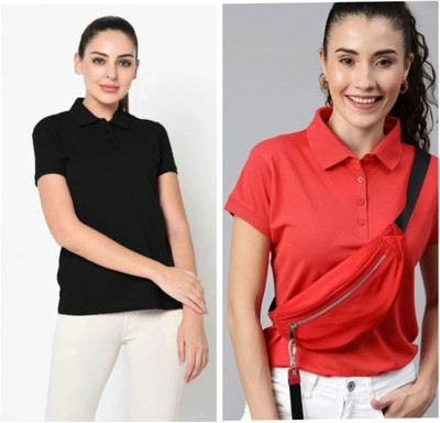 globalitalianlook Solid Women Polo Neck Multicolor T-Shirt