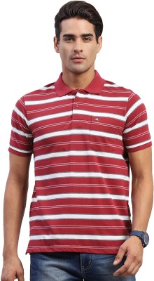 MONTE CARLO Striped Men Polo Neck Maroon T-Shirt