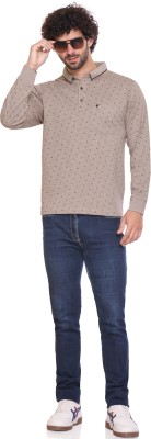 ARRAY Printed Men Polo Neck Brown T-Shirt