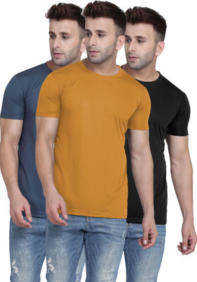 TQH Solid Men Round Neck Yellow, Grey, Black T-Shirt