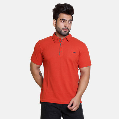 Civies Solid Men Polo Neck Orange T-Shirt