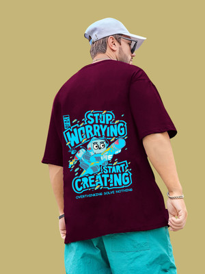 Kasendra Printed Men Round Neck Maroon T-Shirt