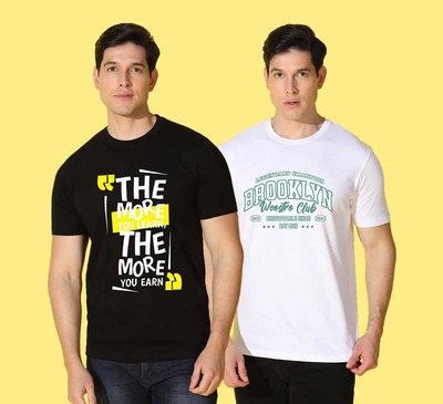 WOOSTRO Typography Men Round Neck Black, White T-Shirt