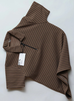 N AND J Striped Men Polo Neck Brown T-Shirt