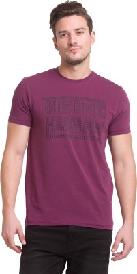 BEING HUMAN Typography Men Round Neck Purple T-Shirt