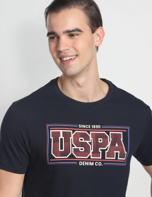 U.S. POLO ASSN. Typography Men Round Neck Blue T-Shirt