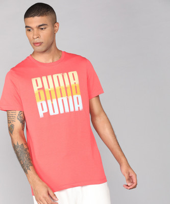 PUMA Typography Men Round Neck Pink T-Shirt