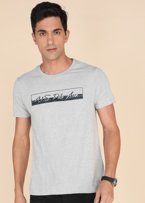 U.S. POLO ASSN. Solid Men Round Neck Grey T-Shirt